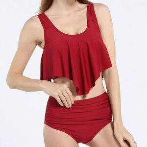 Womens Sexy Red High Waisted Bikini Swimsuit Swimwear Bathing Suits, Sz (M-XXL)